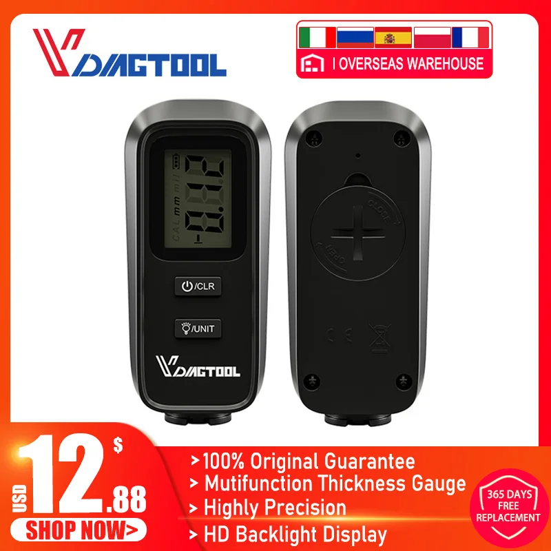 VDIAGTOOL vc100 VC-100 Digital Backlight LCD Film Thickness Meter Car Paint Thickness Tester Coating Thickness Gauge Best tester