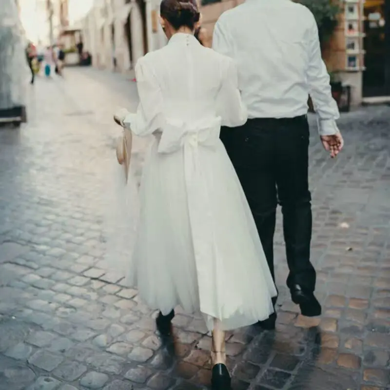 Vintage Hohe Kragen Kurze Brautkleider Robe De Mariée Braut Zu Werden Braut Kleid Vestido De Novia свадебное платье