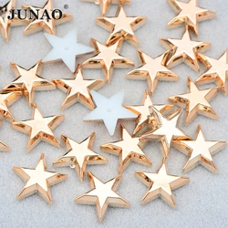 JUNAO 15mm 200pc Rose Gold Star Decorative Rhinestone Flatback Bead Applique Glue On Fancy Crystal Stones Clothes Jewelry Crafts