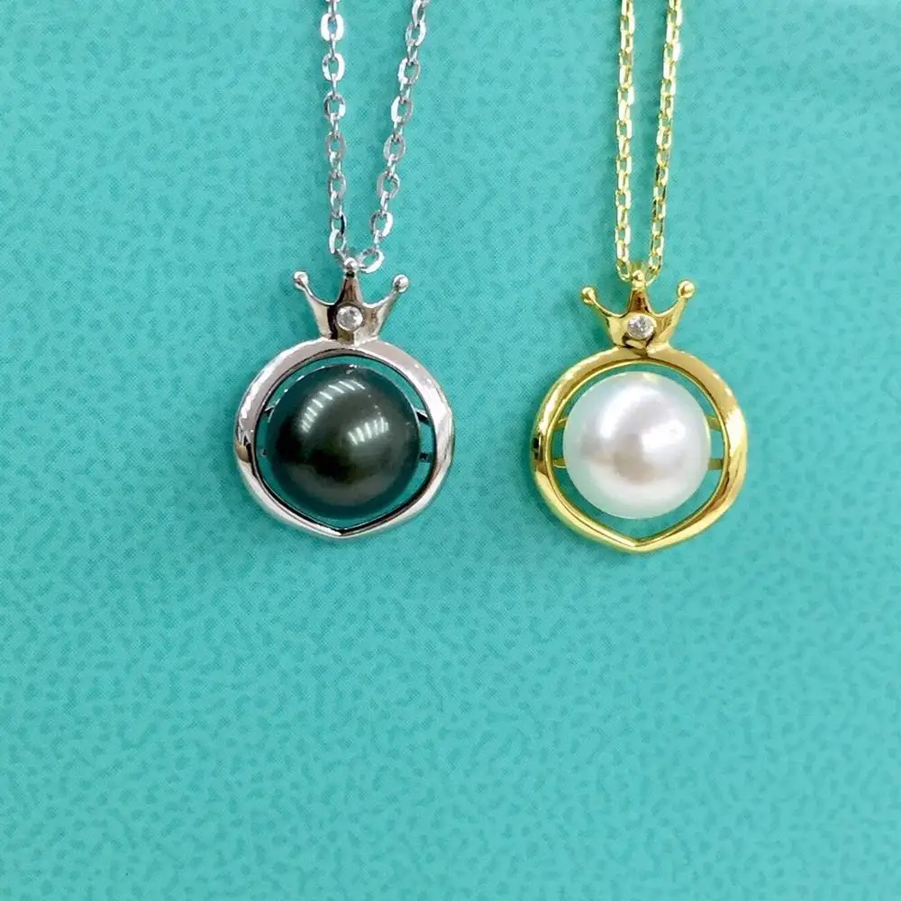 

DIY Crown Mounts 925 Sterling Silver Pendant Base Settings Mountings Findings Parts for Pearl Crystal Jade Agate 5pcs/lot