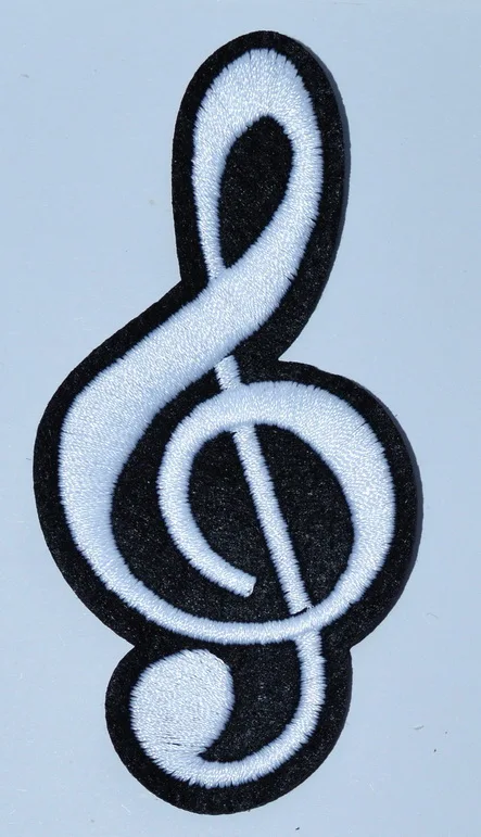 

(5 pcs) G clef treble musical note music scale classical Black White applique iron on patch ( about 4.8 * 10 cm)