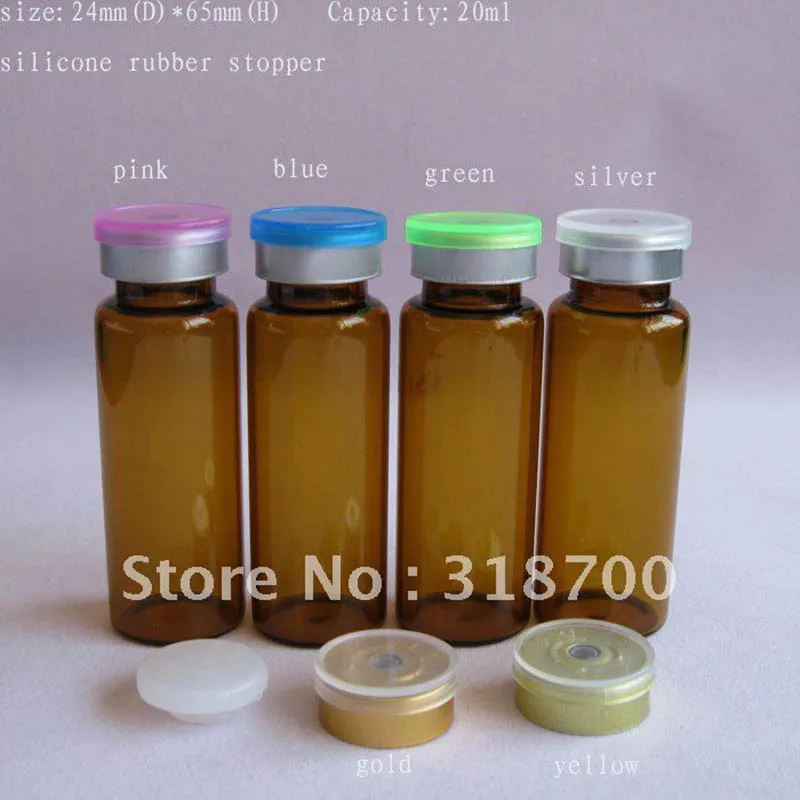 

20ml amber glass vial with silicone stoper with flip cap, 20ml medicine glass bottle