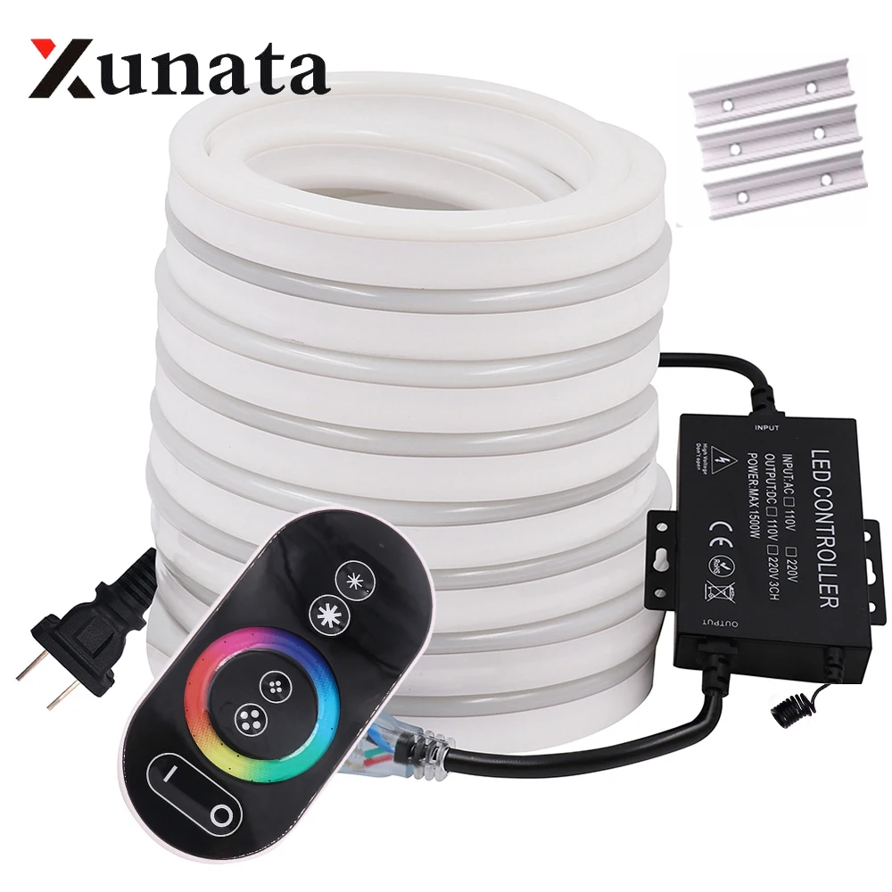 Flexível RGB LED Neon Light Strip, Sinal Noite Lâmpada, Fita, UE 220V, 2835, 5050, 60, 120LEDs por m