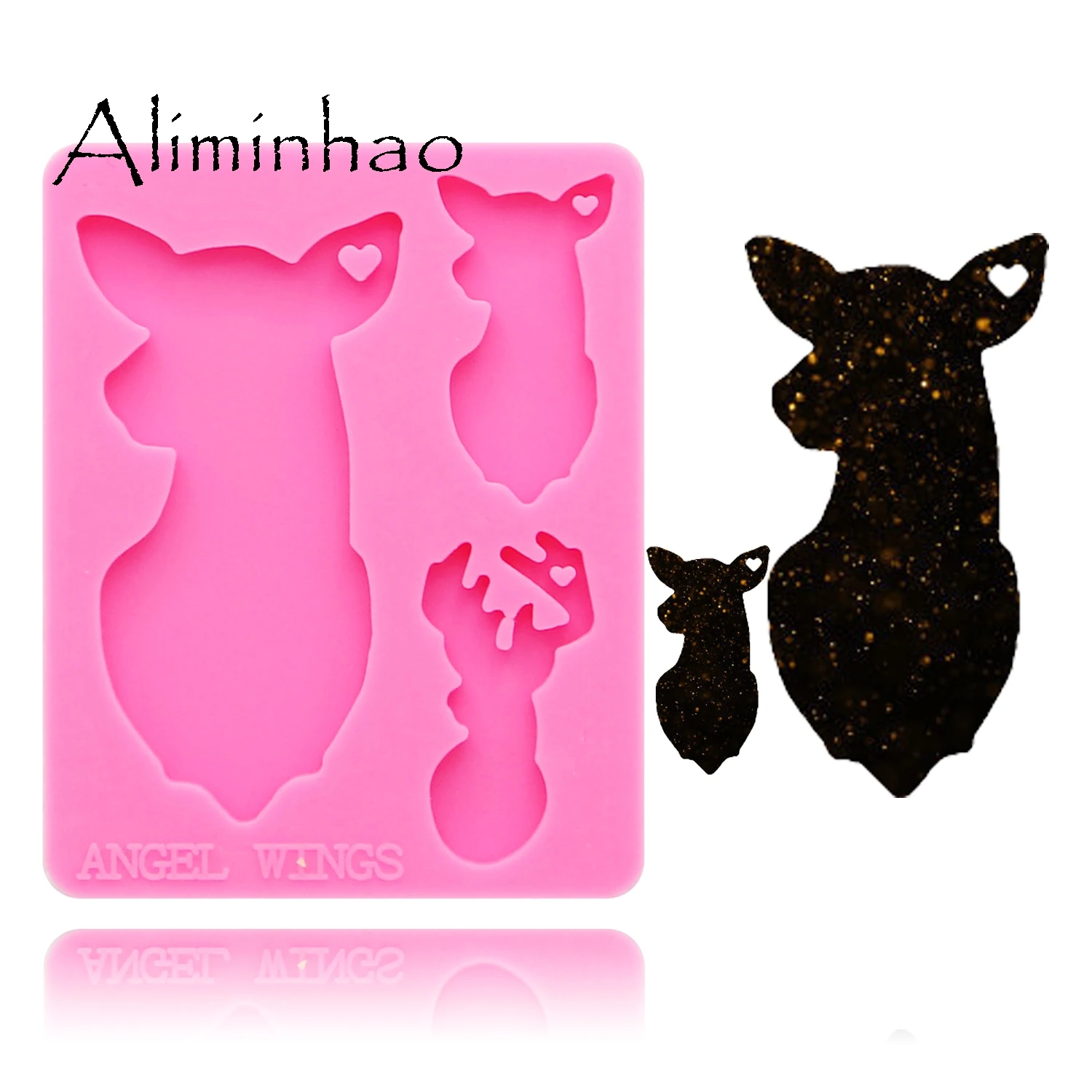 

DY0146 Shiny deer Dad/baby Silicone Molds For DIY key ring epoxy resin Mold deer family Craft custom keychain