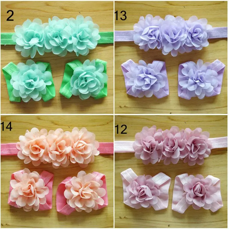 baby headband girls newborn Chiffon flowers baby barefoot sandals and headband set shoes children baby girls hair accessories