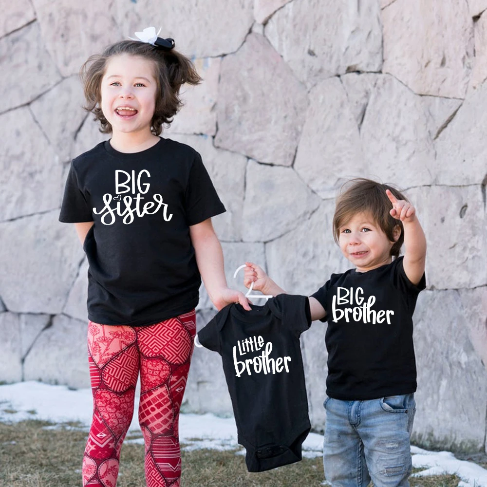 Big Sister/brother Little Brother Family Matching Baby Announcement Siblings Brothers and Sisters Tshirts Baby Romper Wear