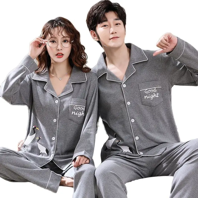 M-4XL Men Clothing Autumn 100% Cotton Couple Pajamas Men Women's Pijama Lady Pajama Sets Fashion Lounge Sleepwear Gift