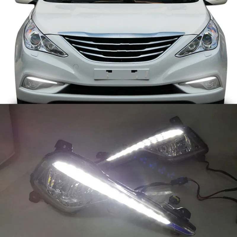 2pcs Driving DRL Daytime Running Light fog lamp Relay LED Daylight car style for Hyundai Sonata 8 2013-2014