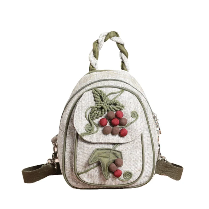 Women Mini Canvas Backpack Teenager Girls Casual Hand Woven Vintage Schoolbags Lightweight Casual Travel Bag Mochila Rucksack