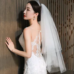 Cheap Short Wedding Veils With Metal Comb Two Layers Fairy Tulle White Bridal Veil For Women 2021 Simple Wedding Accessories