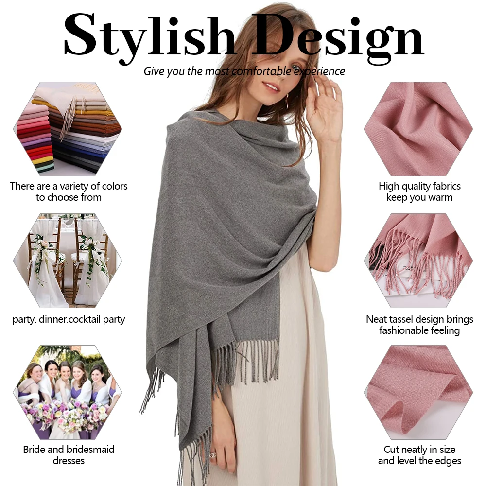 Luxury Solid Women Scarf Winter Cashmere Pashmina Shawls Warm Lady Blanket Wraps Bufanda Scarves Tassel Neck Echarpe 2021