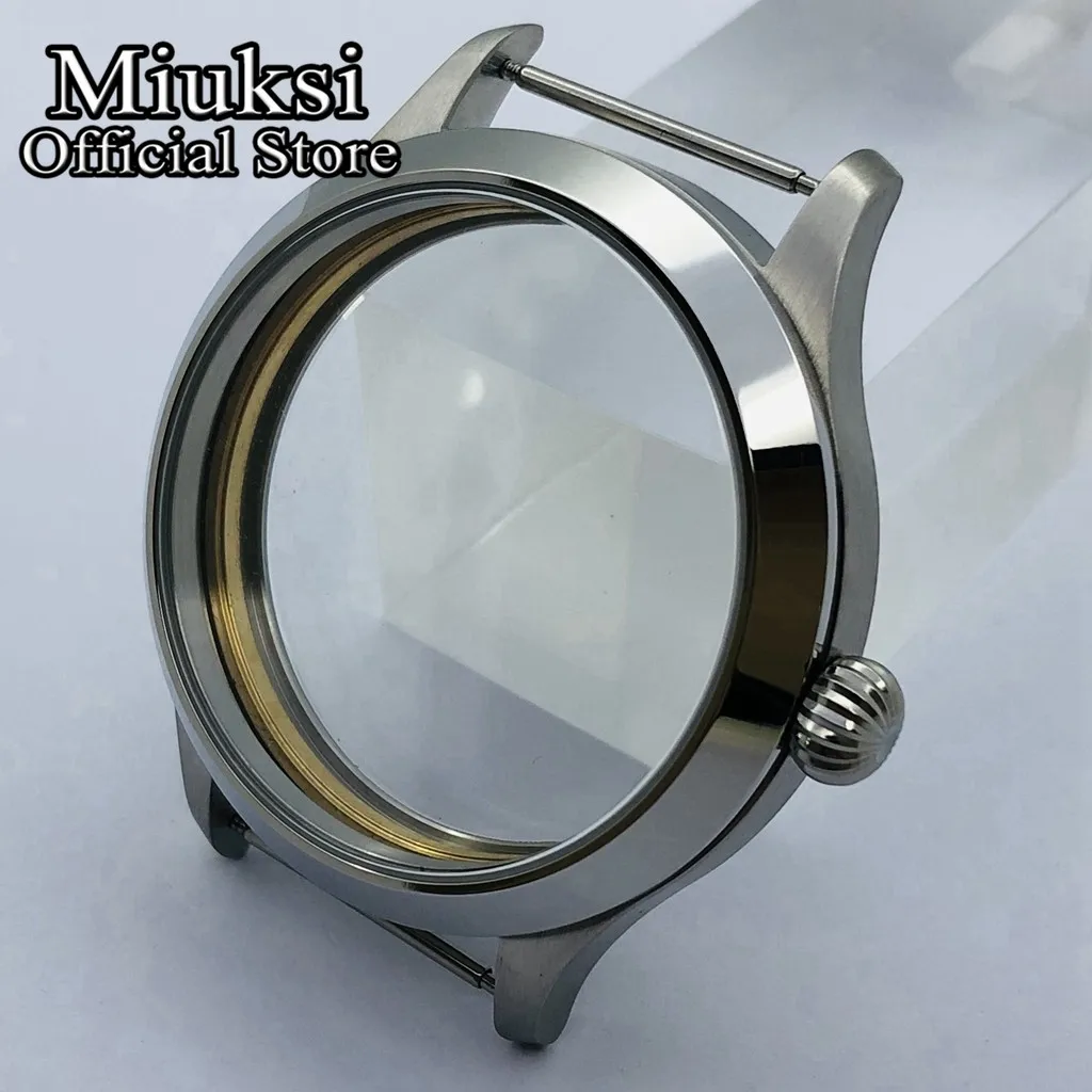 

Miuksi 45mm silver stainless steel case fit ETA 6497 6498 Seagull ST3600 ST3620 ST36 series movement