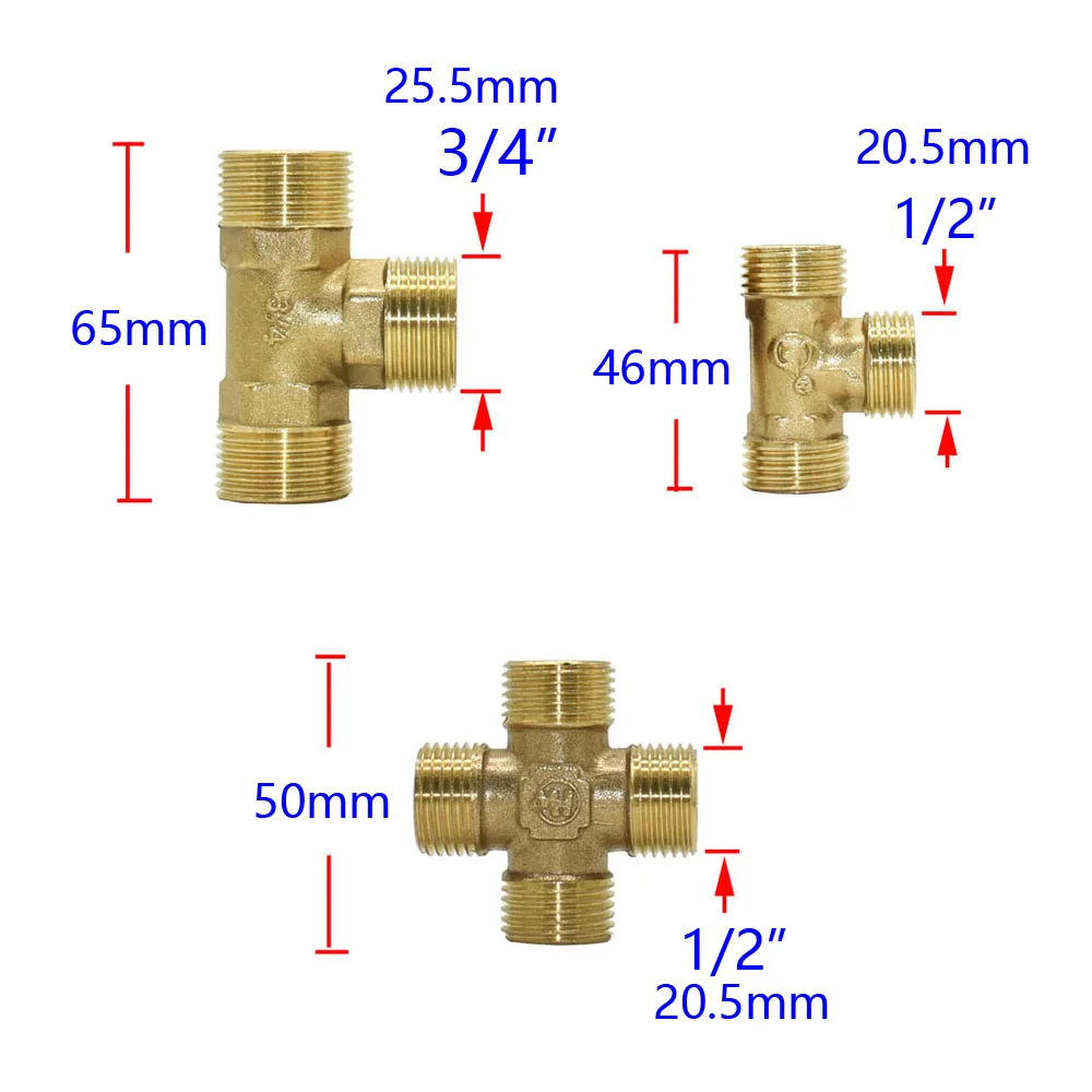 Brass 1/4“ 1/2 3/4 1Inch Male Female Thread Connector Elbow Tee Cross Water Splitter Repair Copper Fittings Reducing Connector 1