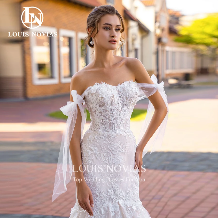 LOUIS NOVIAS Robe De Mariée Sirène 2022 Romantique Appliques Perles 3D-Flower Bouton sans manches Broderie Chérie Robe De Mariée