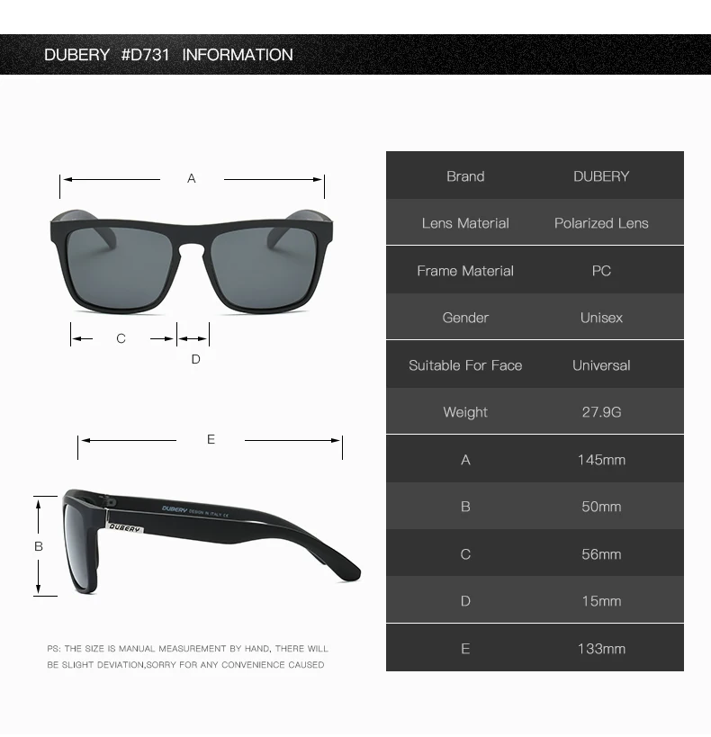 DUBERY خمر النظارات الشمسية المستقطبة الرجال نظارات شمسية للرجال القيادة الأسود مربع Oculos الذكور 10 ألوان نموذج UV400 731