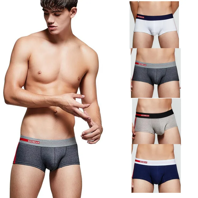 SEOBEAN Brand Boxer Shorts Men Underwear New Fashion Underpants Sexy boxer cotton solid Hipster Male underwear Brand clothing