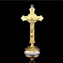 Gold Plated Jesus Cross Dashboard Decoration, Interior Church Decoration Jesus Cross Statue Jewelry