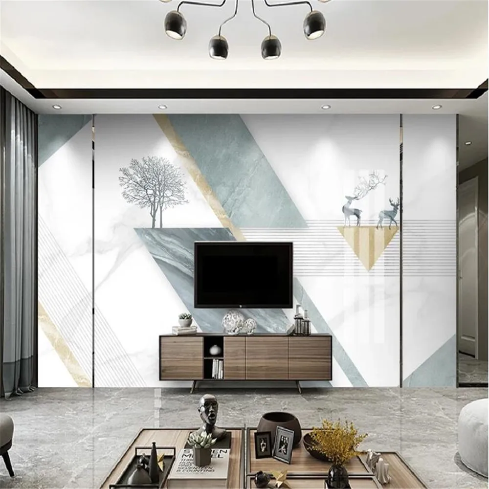 

Milofi customized large 3D printing wallpaper mural jazz white marble pattern simple atmospheric geometric TV background wall