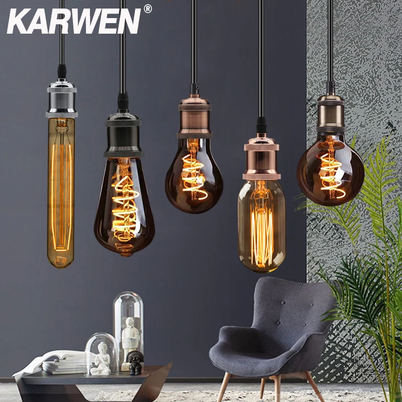 KARWEN-portalámparas E27, interruptor de luces colgantes Vintage, accesorio de tornillo, Bases de lámpara Retro Edison, 110V, 220V