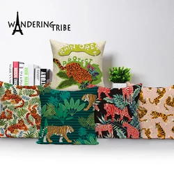 Animal Decorative Cushions case Sofa Tiger Green Forest Pillow Cover Jungle Pilow Home Decor Cushion Cover Car Chair Pillowcase