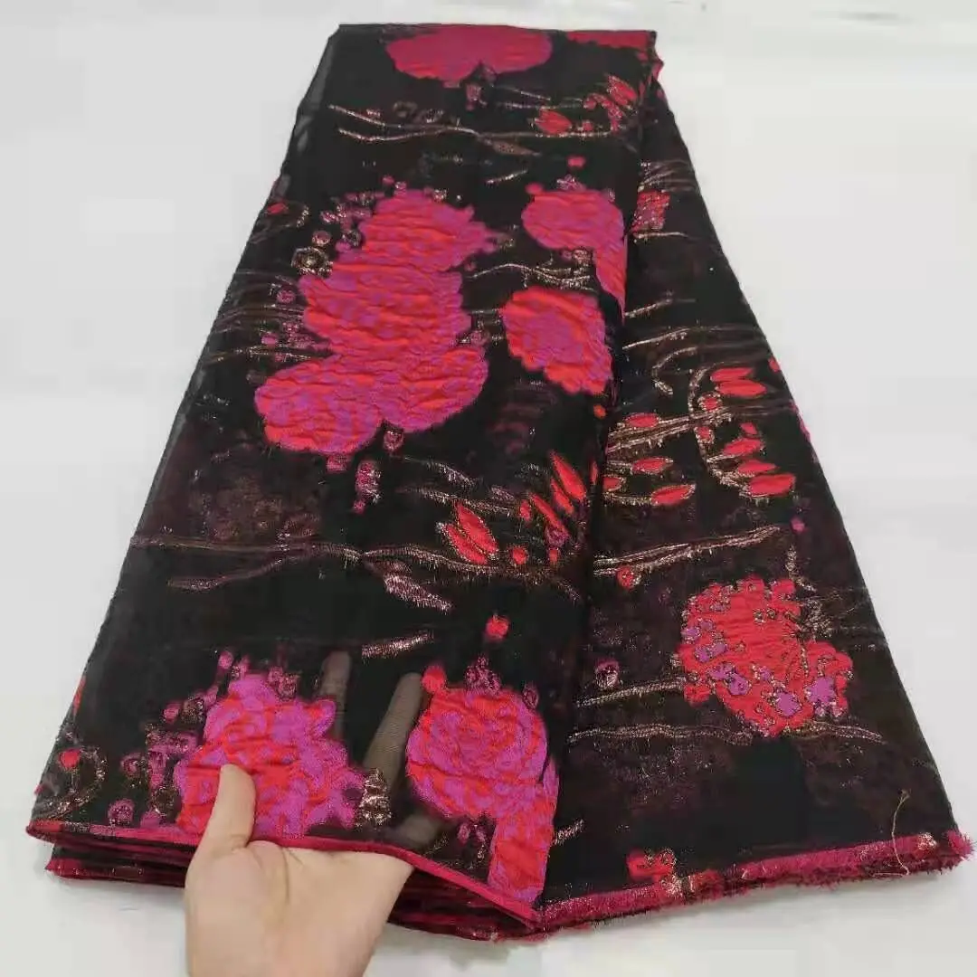 New African Brocade Lace Jacquard Fabric Nigerian Floral Damask Cloth Organza French Tulle Net Dress Tissus Material DJO30