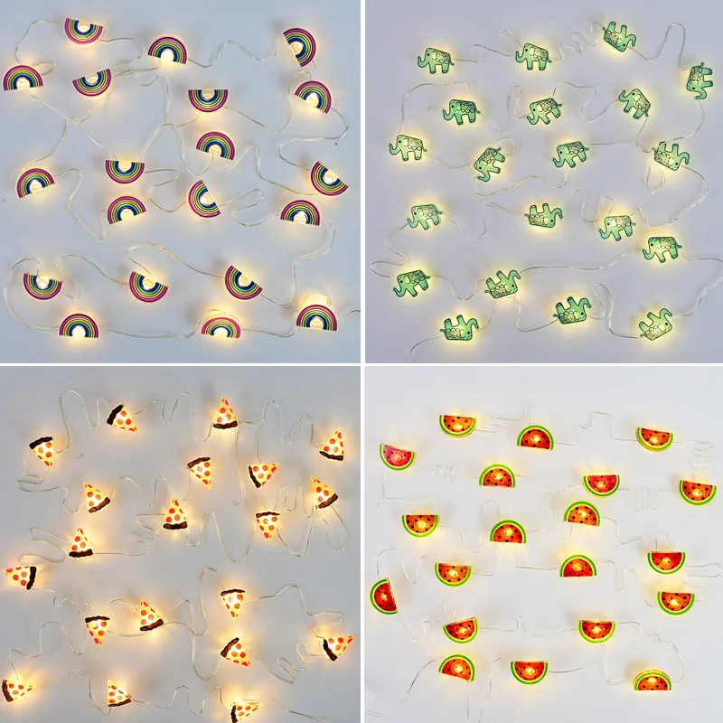 2M 20LED Flamingo String Lights Rainbow Pineapple Unicorn Lights Garland For Home Room Decor Lamp Hawaii Wedding Party Supplies