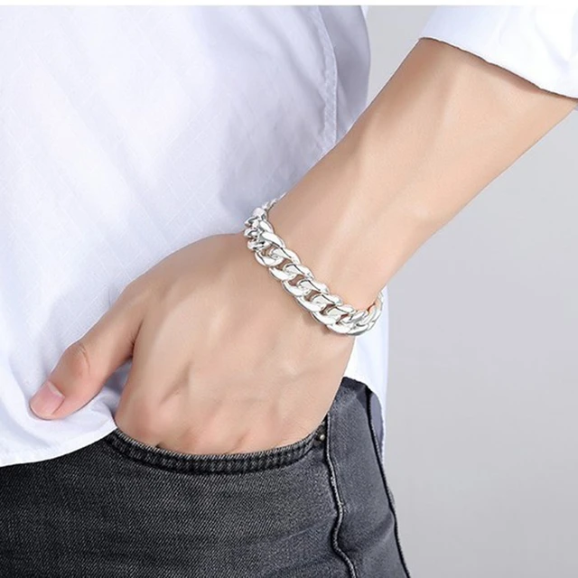 Pure Silver Bracelet Sterling Silver 999 Bracelets Men's Domineering  Personality Solid Curb Link - AliExpress