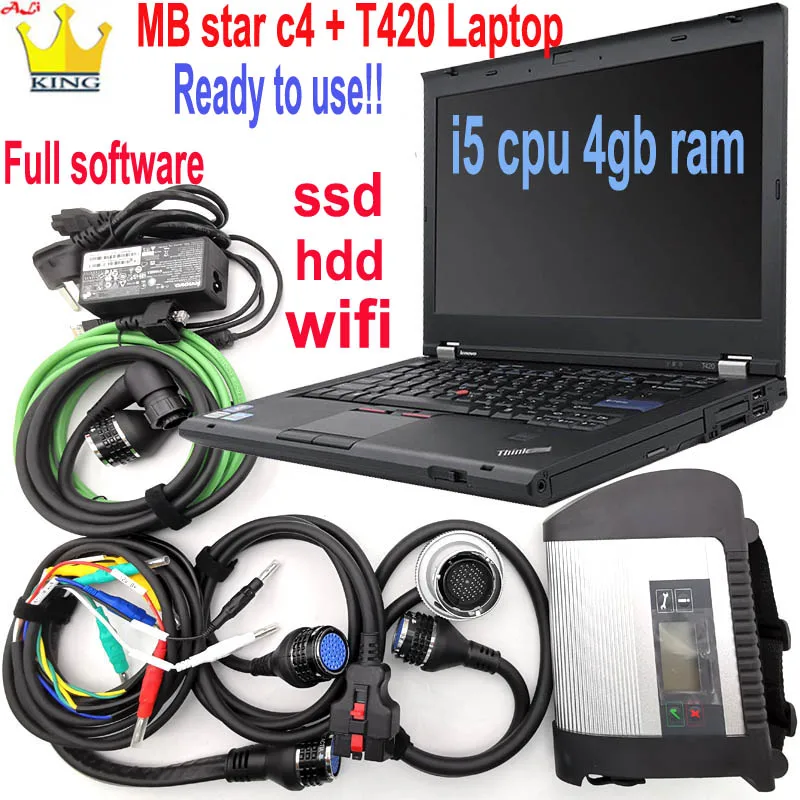 Mb Star C4 SD Connect C4 Multiplexer wifi Full Chip Software version 2023 with laptop T420 Car Diagnostic Scan Tool ready to use