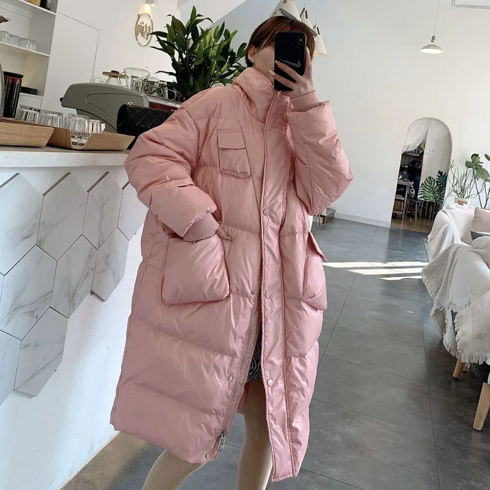 Neue Csaual 90% Weiße Ente Unten Dicke Warme Jacke Weibliche Parkas Winter Lose Lange Mode Feder Unten Mantel Schnee Feder outwear