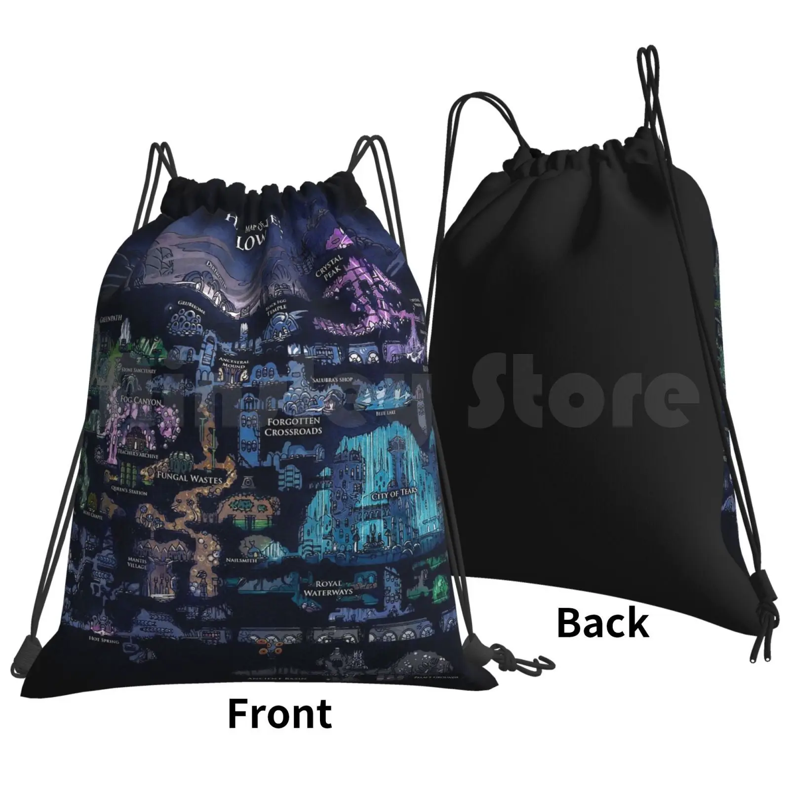 Hallownest Map Backpack Drawstring Bag Riding Climbing Gym Bag Hollow Knight Hornet Indie Game Indie Gaming Gamer Maps