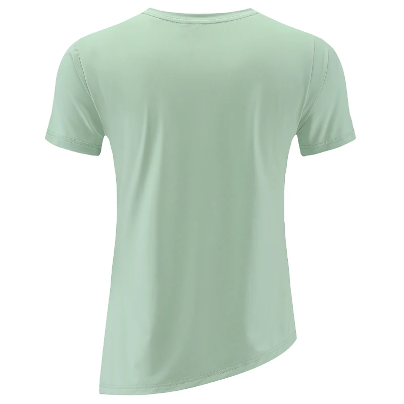 Camisetas deportivas para mujer, camiseta inclinada para Fitness, correr, trotar, Yoga, malla de entrenamiento, Sexy, moda femenina, mangas cortas