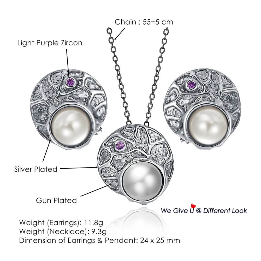 DreamCarnival1989 New Elegant Round Pearl Pendant Necklace for Women Barroco Antique Ladies Party Jewelry Purple Zirconia WP6676