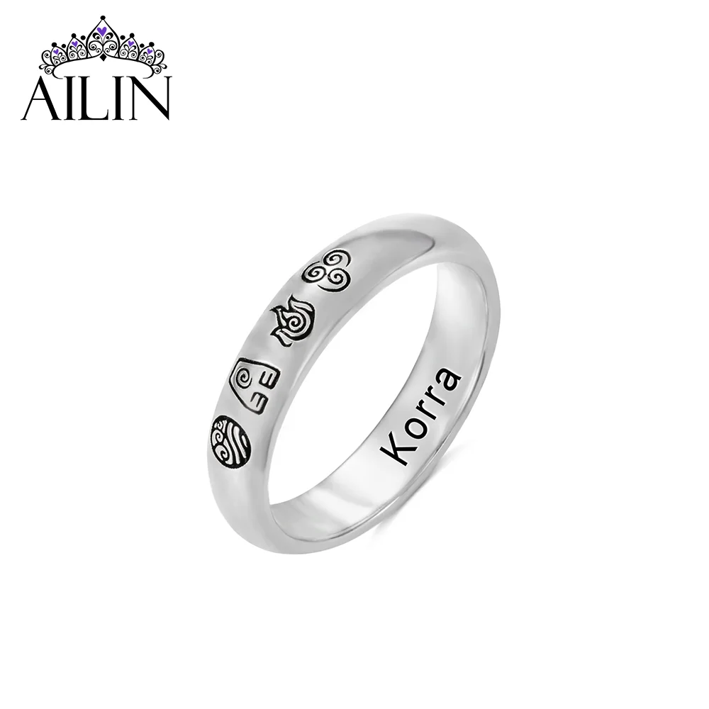 

AILIN Dropshipping Personalized Stainless Steel Engraved Name Avatar The Last Airbender 4 Elements Ring Fashion Gift for Man Dad