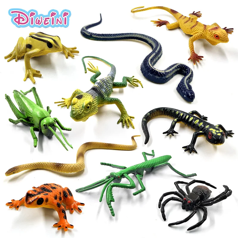 12pcs Hot toys Simulation Dragonfly Ant Spider Frog insect snake lizard Mantis animal model action figure Gift For Kids toys Set