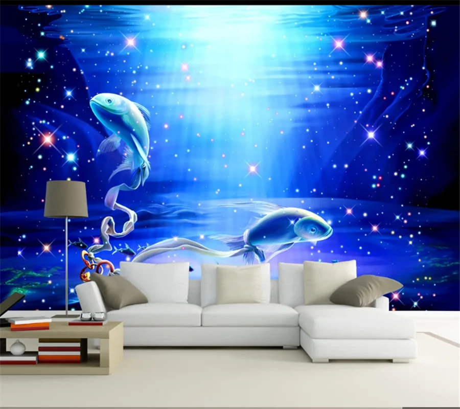 

wellyu Custom wallpaper 3d blue dream underwater world dolphin TV background wall living room bedroom background wallpaper