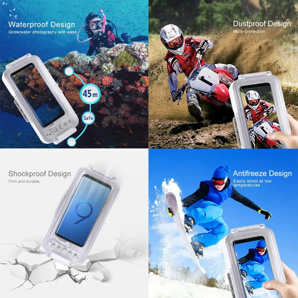PULUZ 45m/147ft Underwater Waterproof Photo Video Taking Diving Case for Galaxy,Xiaomi,Android OTG Smartphones with Type-C Port