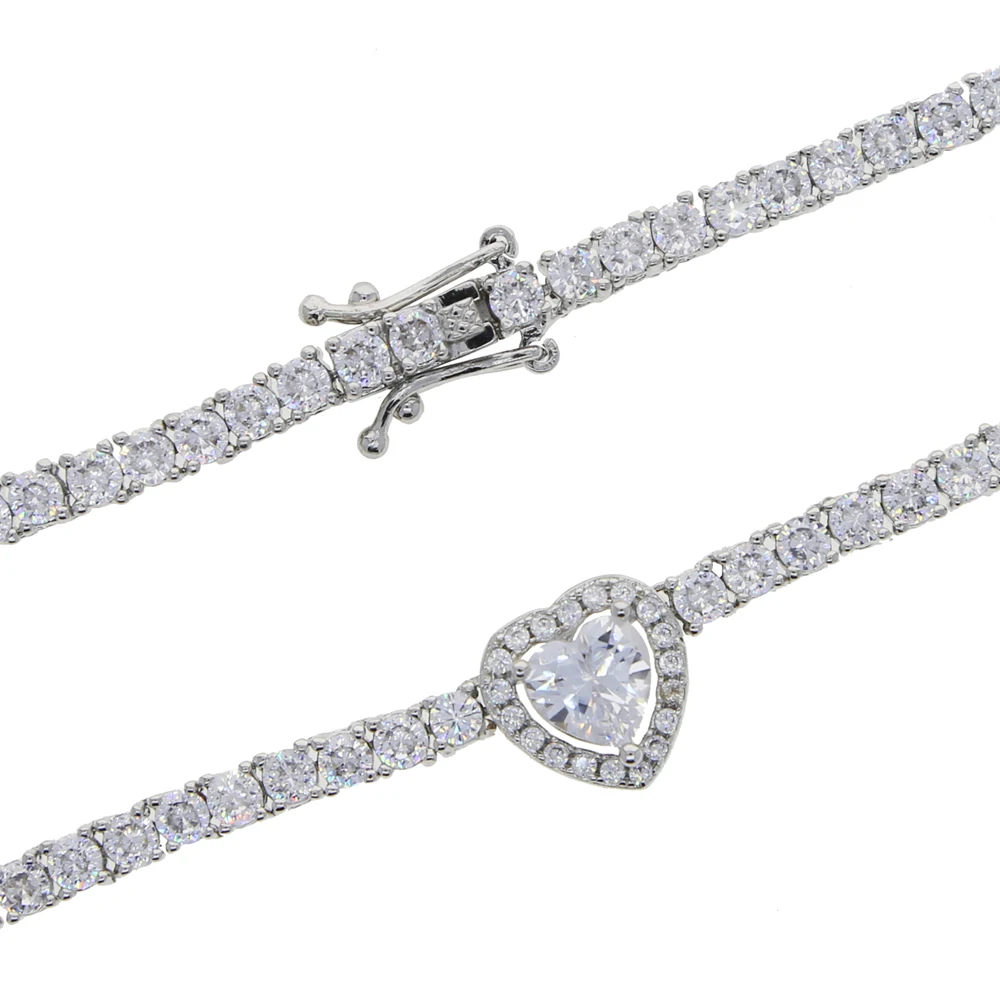 

Новый 3 мм кубический цирконий 5A CZ теннисная цепочка Halo Heart Charm Iced Out Bling подарок на день Святого Валентина свадебное сверкающее ожерелье