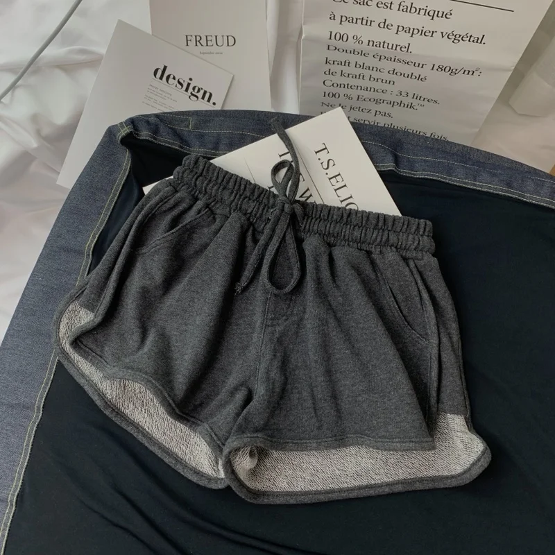 Summer Loose Shorts Women Fashion Casual Fitness Shorts Ladies Grey Black Solid High Waist Shorts Elastic Waist 2024