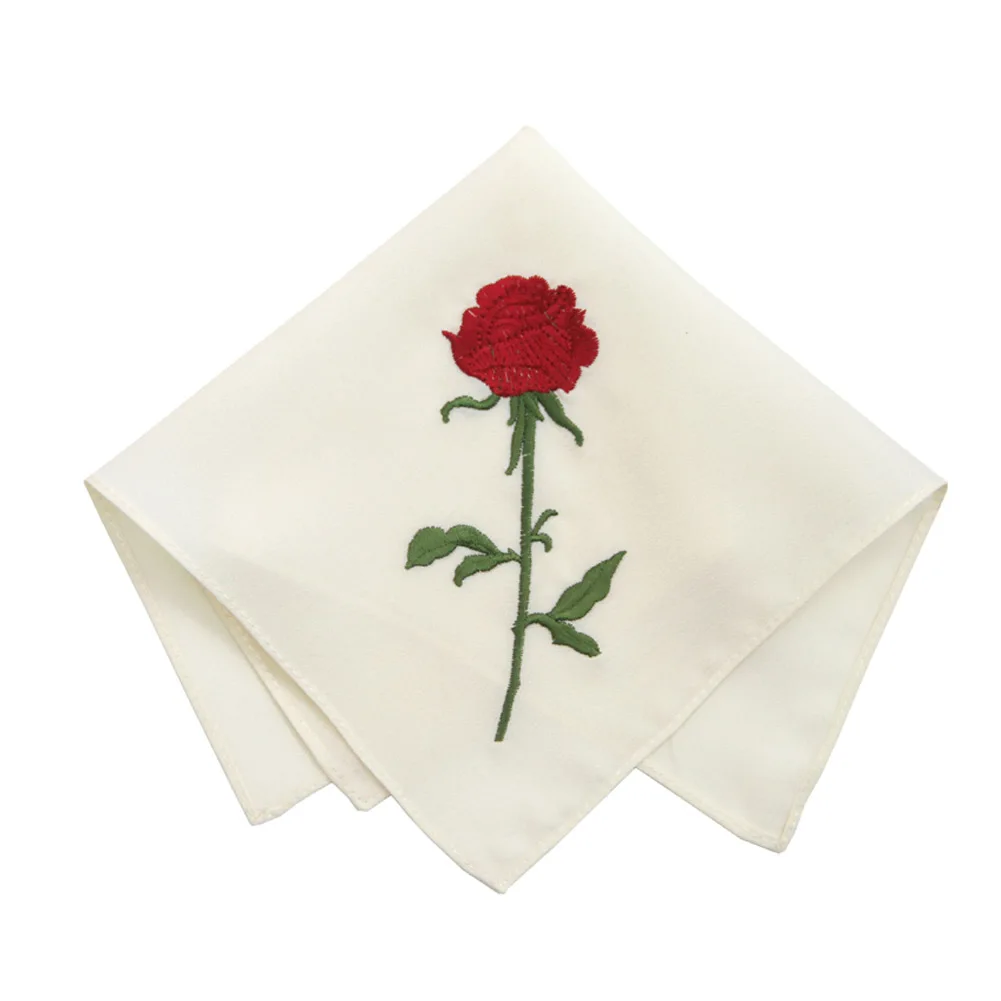 2Pcs Rose ผู้หญิง Hankies ปักดอกไม้ Hanky ดอกไม้สารพันสุภาพสตรีผ้าเช็ดหน้า FabricsAccessories ขายร้อนใหม่