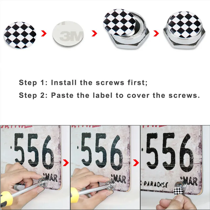 1 Set Laser Engraved Silicon Surface Zinc Alloy Metal Cap  Screw for Car License Plate Frame