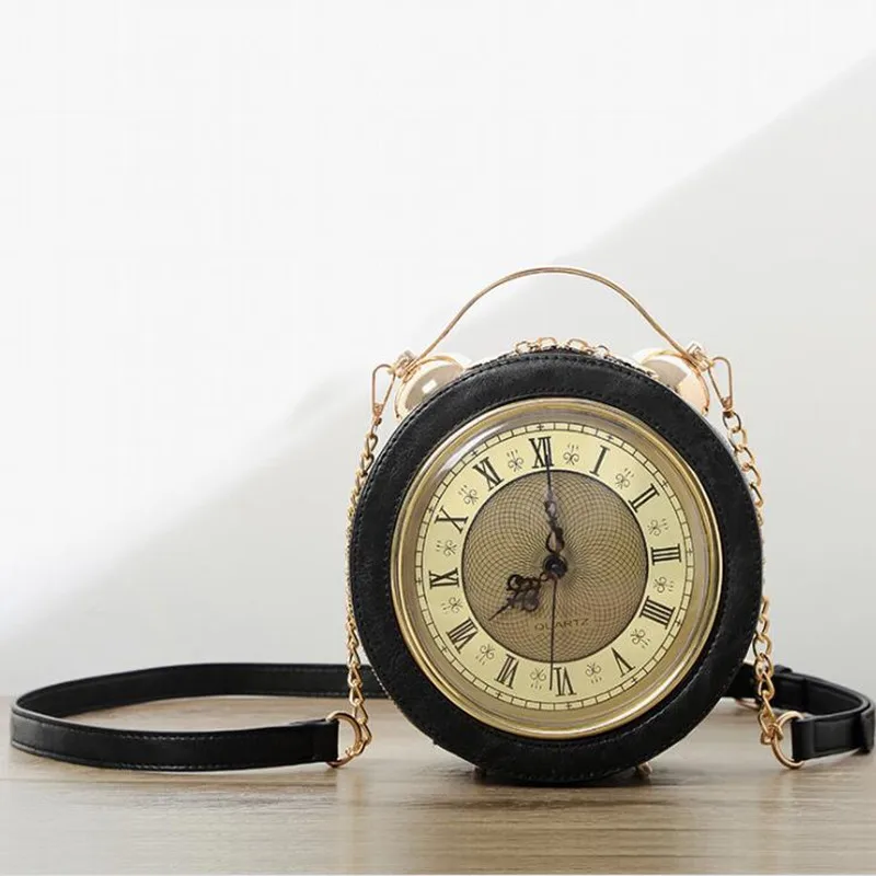 New Vintage Real Alarm Clock Women Shoulder Bag Women Casual Tote Bags High Quality Chain Women Circular Crossbody Bag