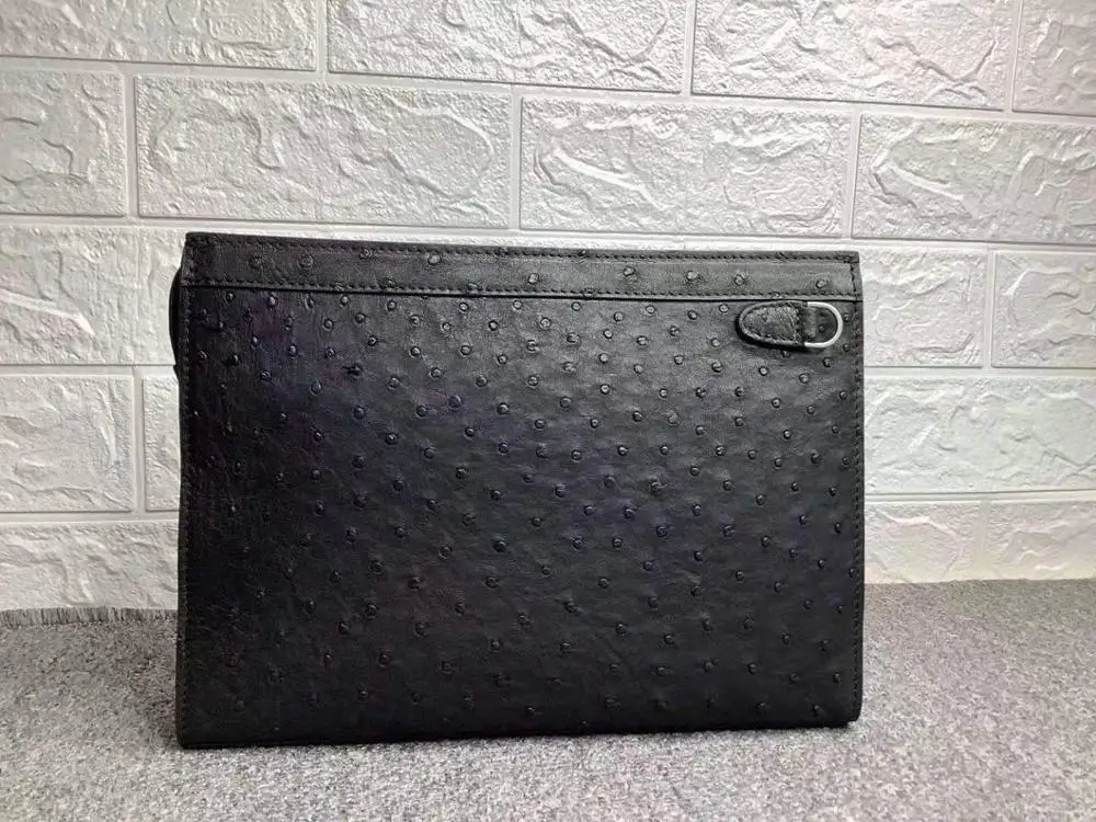 

Real genuine ostrich skin big size men wallet clutch with inner cow skin lining fashion business men purse holder case black