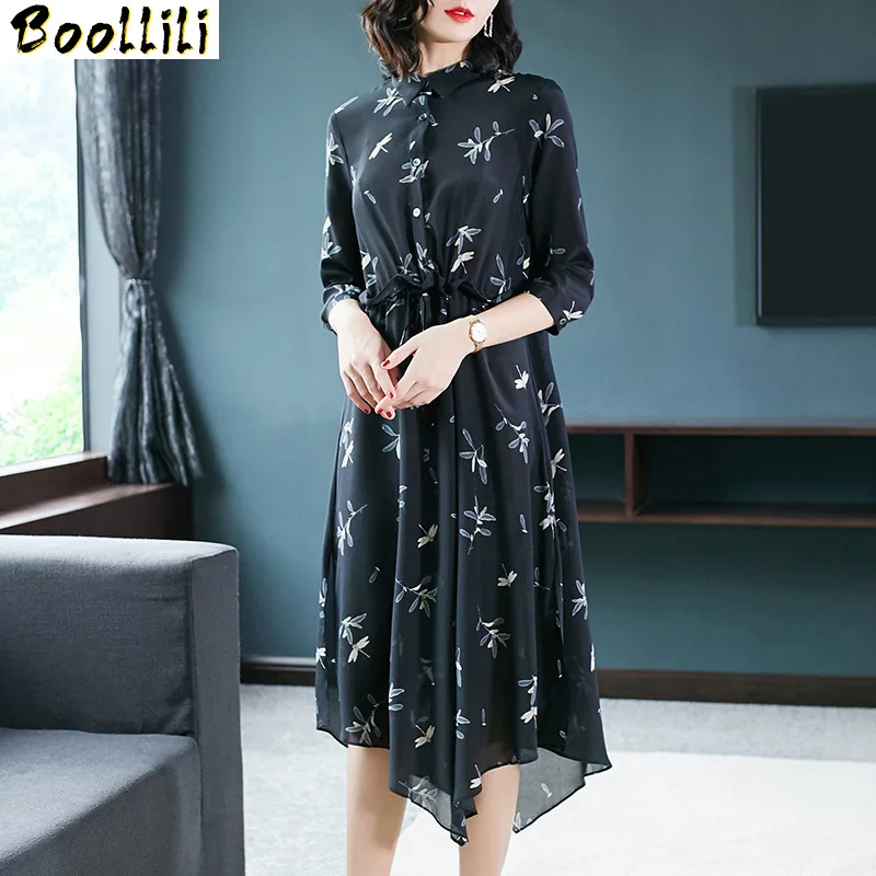 

Dress Boollili Summer Women Clothes 2023 Beach 100% Silk Dress Elegant Floral Boho Shirt Ladies Dresses Midi Vestidos De Verano