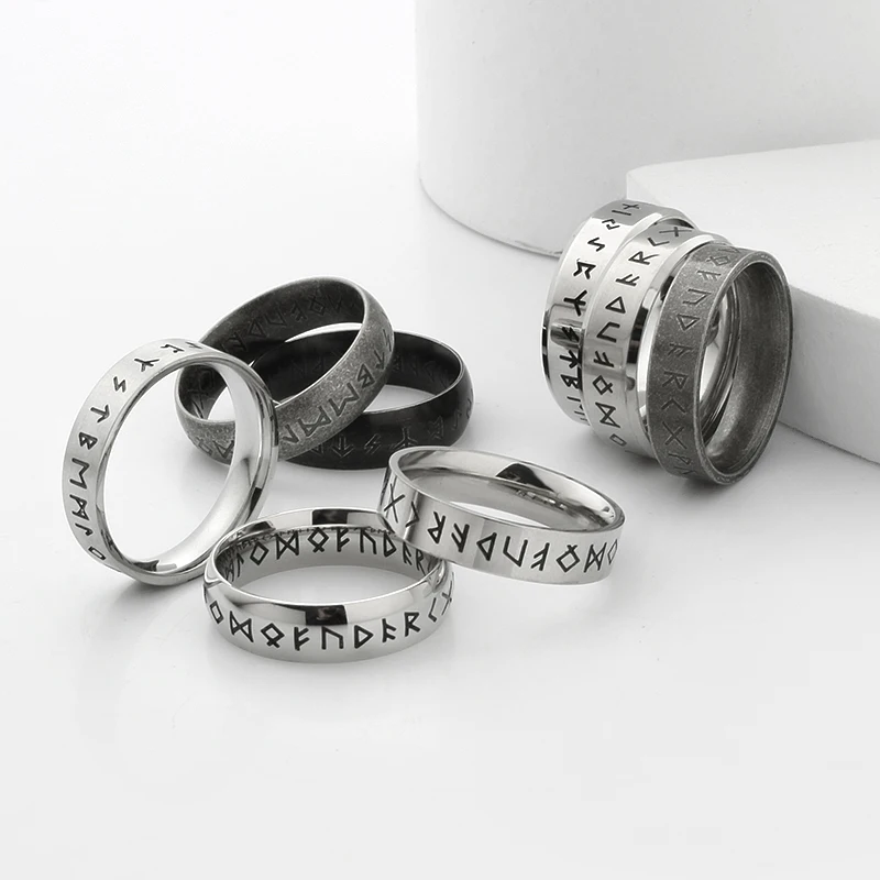 Stainless steel Odin Norse Viking Amulet Rune MEN Ring With The Stone Will Not Fall Trend Words Retro Couple Jewelry V069