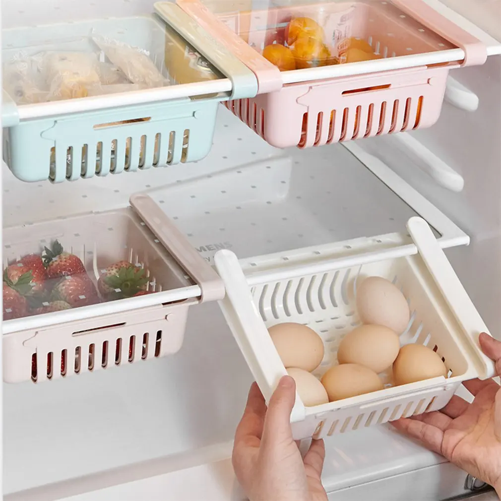 1PC Adjustable Stretchable Fridge Organizer Drawer Basket Refrigerator Pull-out Drawers Fresh Spacer Layer Storage Rack