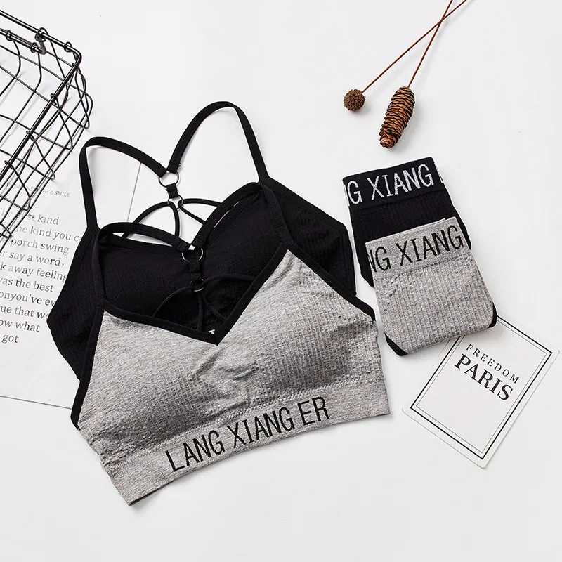 Cotton Sports Training Bra Underwear Solid Color Letters Printed Scoop Neckline Teenage Puberty Girl Wireless Bralette Vest Set