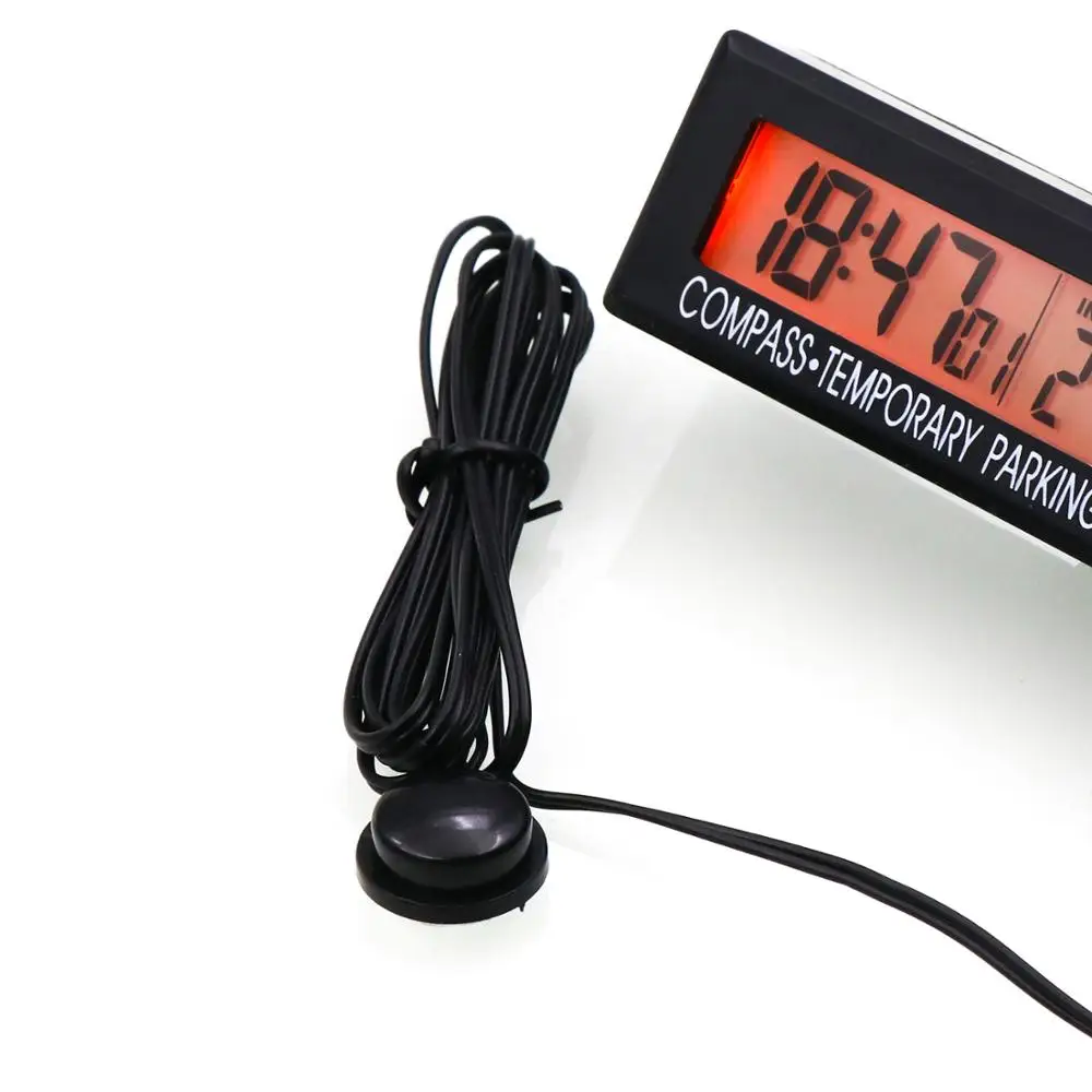 Car Digital Compass Clock Thermometer 12V Voltage Meter LCD Backlight Icing Alarm Temporary Parking Decor