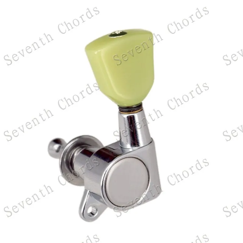 Ein Set mit 6 Stück versiegelten Mechaniken für Gitarren, inklusive Stimmwirbeln, Stimmknöpfen und Trapez-Jade-Grün-Knöpfen, Gitarrenzubehör und -teile. – Detail 4