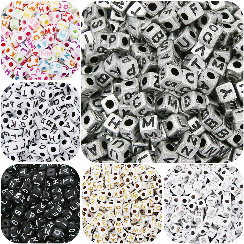 200Pcs 5mm Square Mix Color Acrylic English Alphabet Letter Beads for Bracelet Necklace DIY Jewelry Craft Making Accessories