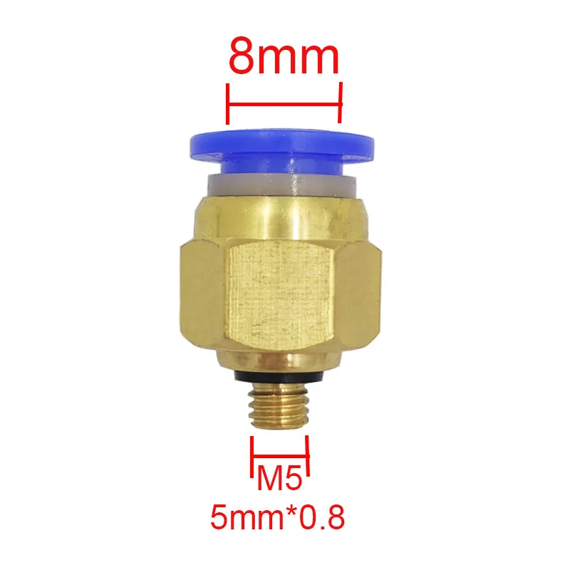Conector de aire de ajuste neumático, accesorio de tubo de manguera de 8MM y 5mm, Conector recto a través de conectores rápidos, rosca macho, 100 PC8-M5